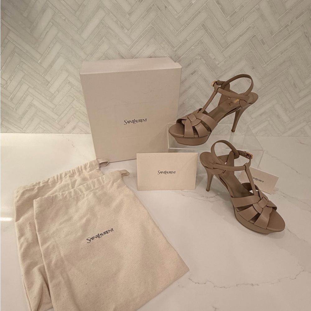 Saint Laurent Tribute 75 Platform Heels Beige Size 40 NWT